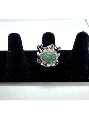 Michelle Albala Jadeite Ring 925 Sterling Silver White Topaz Wide Ruffle Size 8